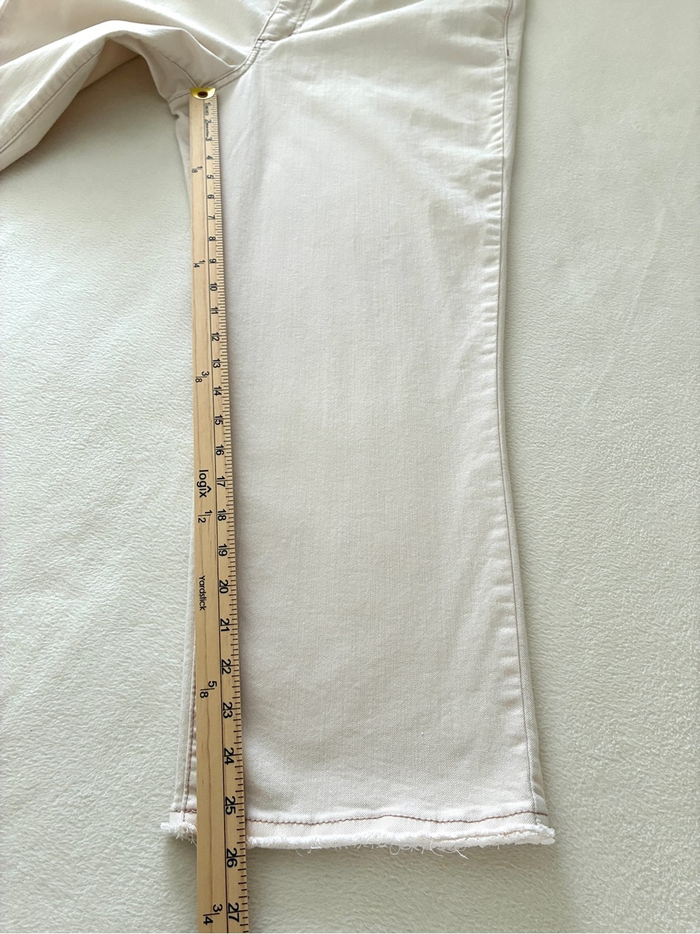 Democracy Cropped Jeans 16 Cream Ivory Straight Leg Stretch Raw Frayed Hem Denim - Picture 10 of 14